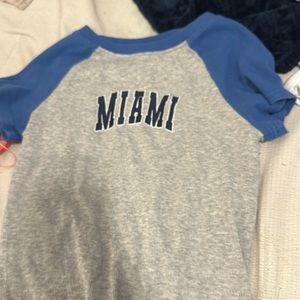 gray and blue miami baseball tee
